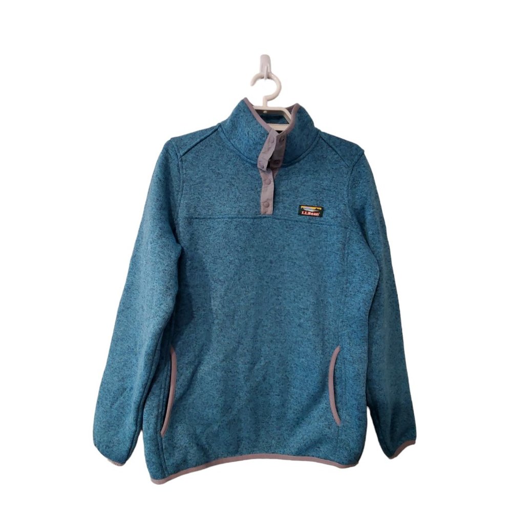 LL Bean sweater fleece top womens Small 1/4 snap teal